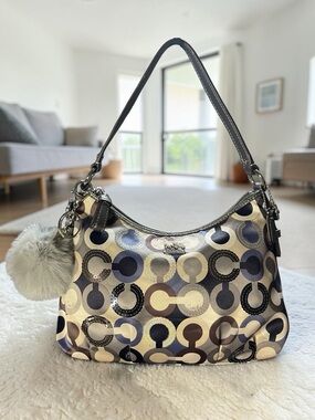 Coach Signature Circle Print Shoulder Bag - Silver, Gray, Navy, Brown